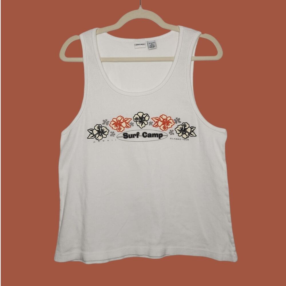 Vintage Hawaii Surf Camp XL White Tank Top Surf Surfer Aloha 90s Shirt